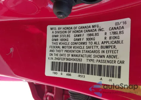 2016 Honda Civic Lx z USA, uszkodzony, nr VIN 2HGFC2F56GH543263